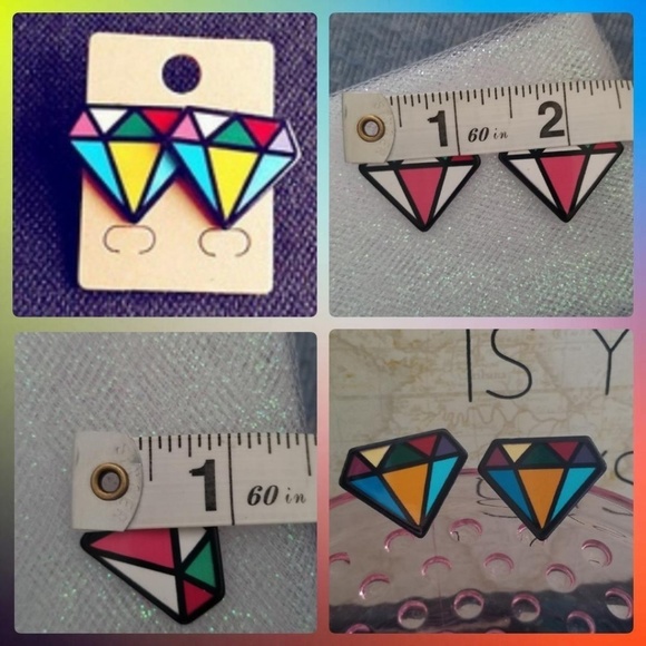Cartoon Colorful "Diamond" Earrings - Picture 2 of 2